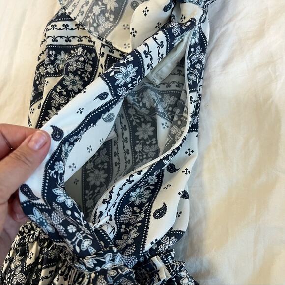 Cinq a Sept NWT Minella OTS Paisley Mini Ruffle Party Dress size 4 Navy Ivory - Picture 12 of 14